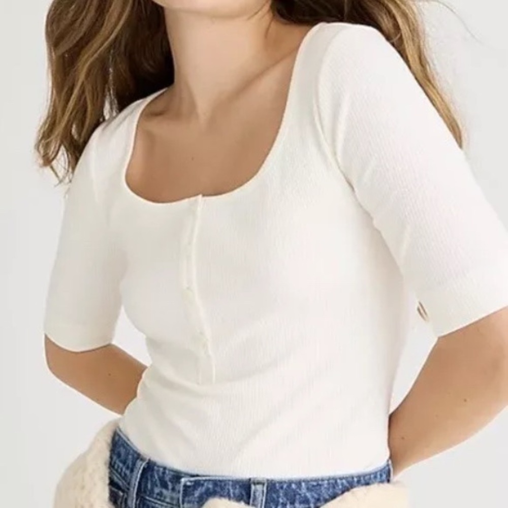 NWT J. Crew Ivory Vintage Rib Henley Top XL